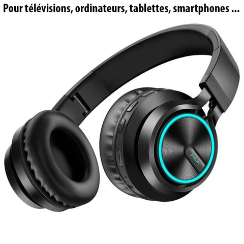 Casque pliable audio stéréo san fil bluetooth 5.0 LED avec micro HD - Livraison Offerte